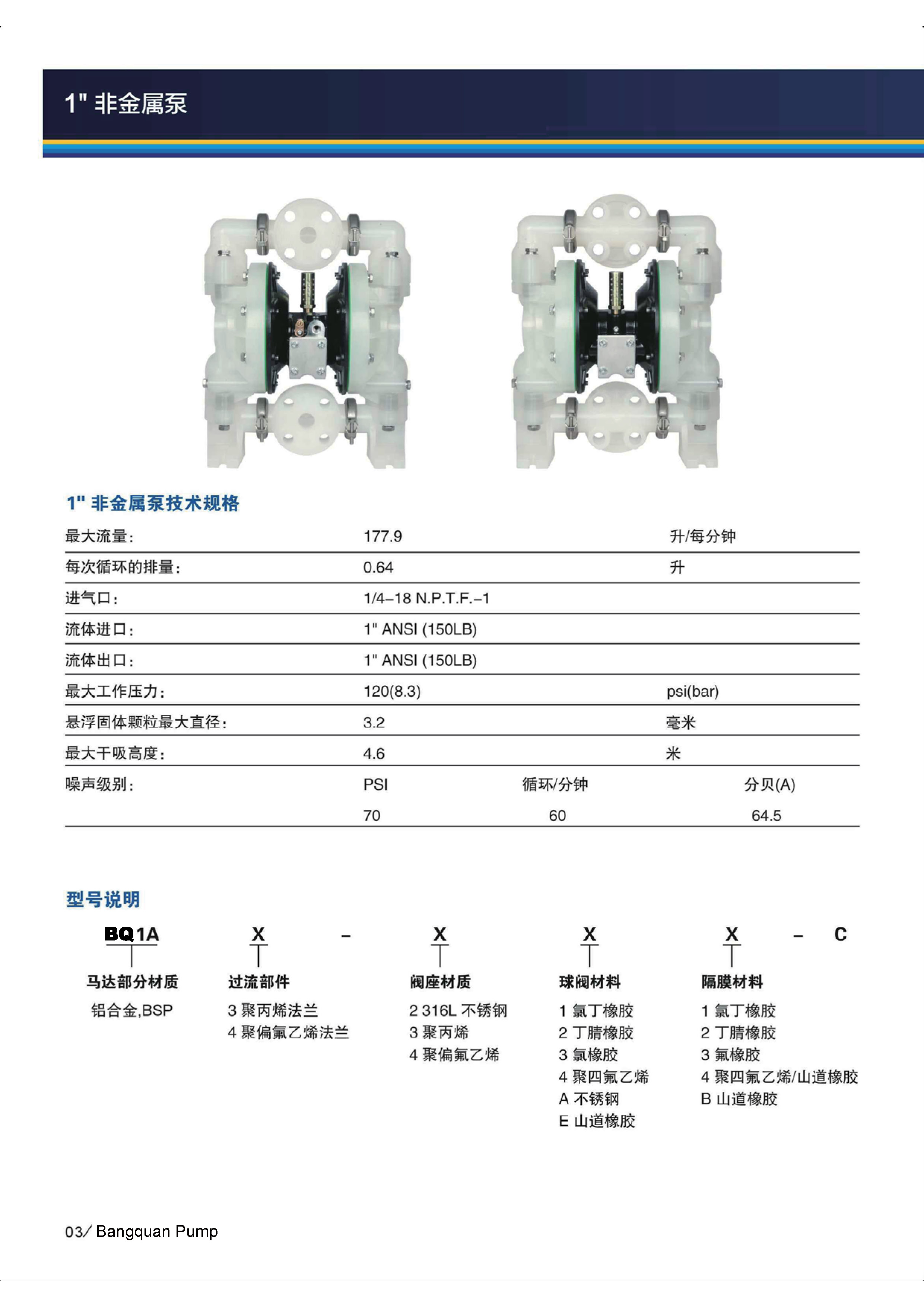 BQ1A3-344-C BQ1A3-3EB-C 1寸塑料氣動隔膜泵性能參數(shù)